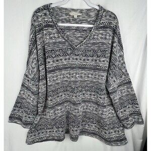 Weekend by Suzanne Betro 3X Navy White Boho Knit Tunic Top V-Neck Transitional